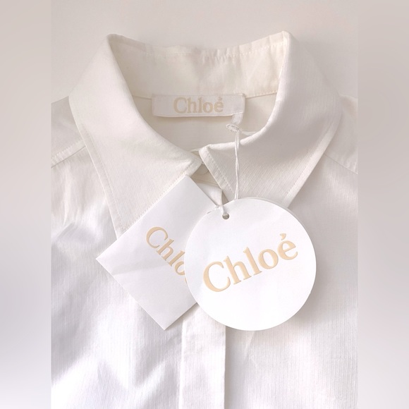 NWT CHLOE MILK WHITE COTTON BUTTON DOWN SHIRT DRESS SIZE 36 - Picture 13 of 16